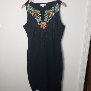 Chic boho Embroidered tassel midi dress